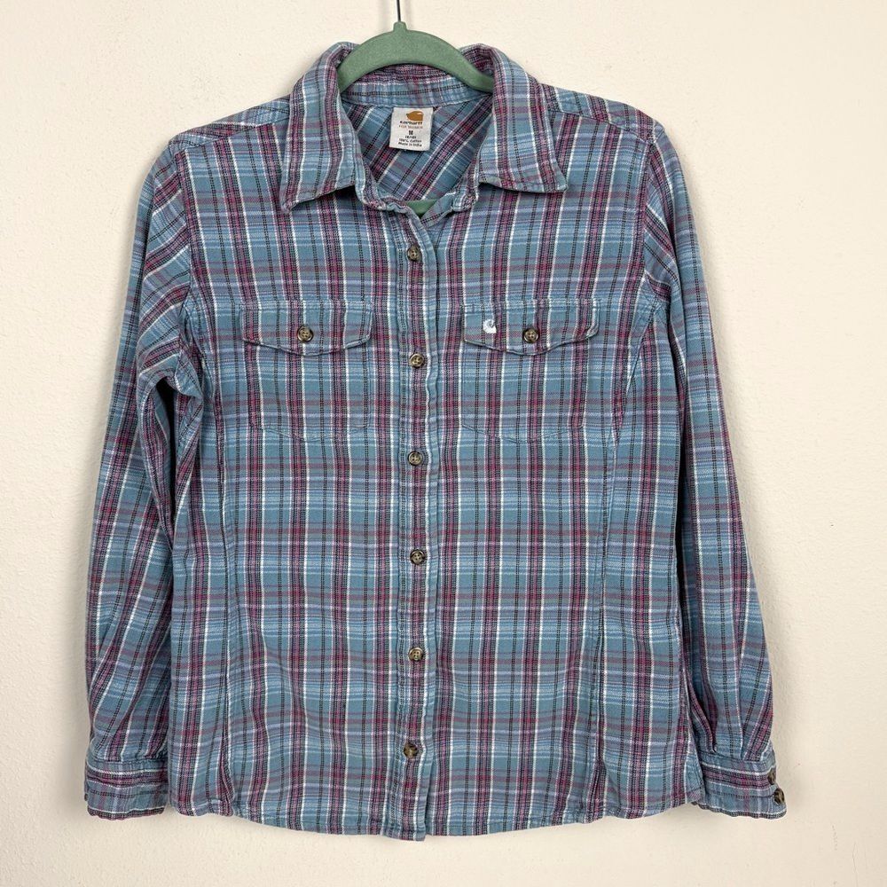 Carhartt Light Blue Pink Flannel Shirt M